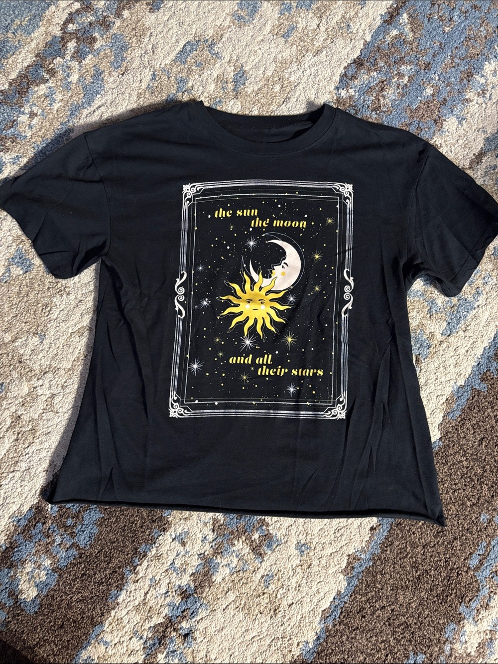 Awake Black Short-Sleeve Tee with Yellow Sun & White Moon Graphic Panel